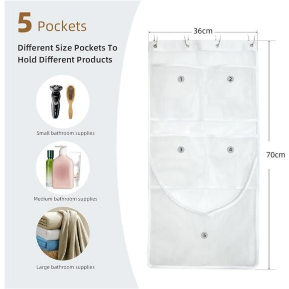 2 Pack Mesh Hanging Shower Caddy Organizer Quick Dry Pockets for Bathroom RV - Picture 2 of 7